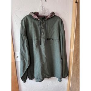 Vintage No Fear Canvas Hoodie Mens Large Olive Green Plaid Lined Made in USA 90s